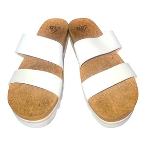 REEF Cushion Double Strap Vista Hi Cork White Slide Sandals Sz 10